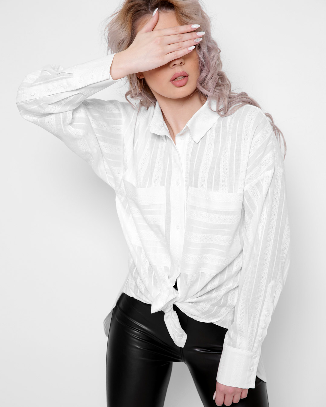Біла подовжена сорочка на ґудзиках | 80711 Біла подовжена сорочка на ґудзиках | 80711