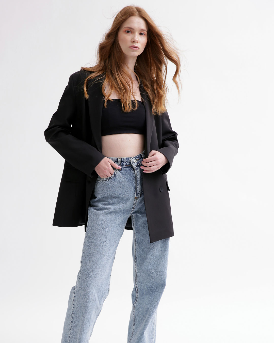 Двобортний подовжений піджак чорний | 79801 Двобортний подовжений піджак чорний | 79801