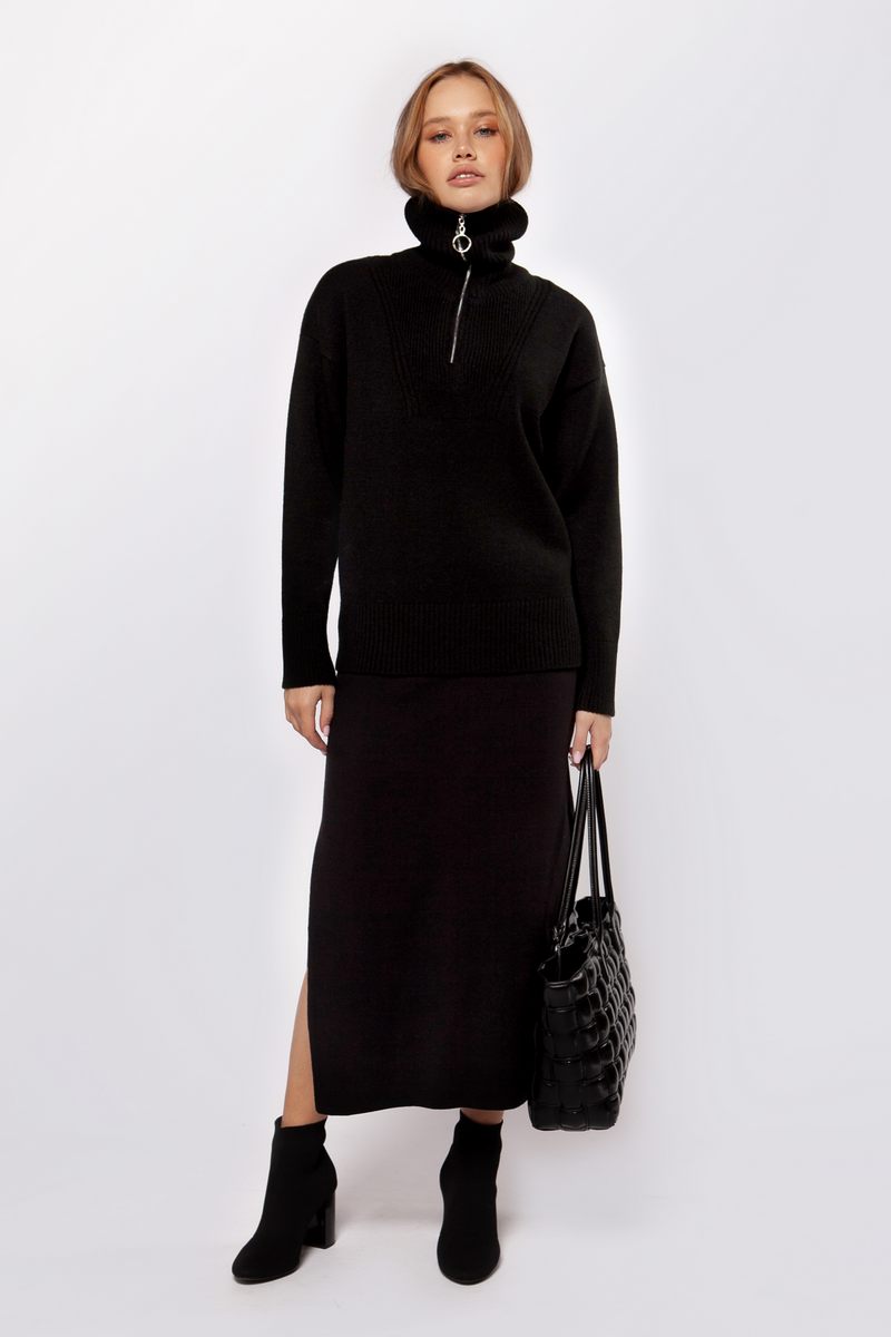 Довга в'язана спідниця чорна | 79905