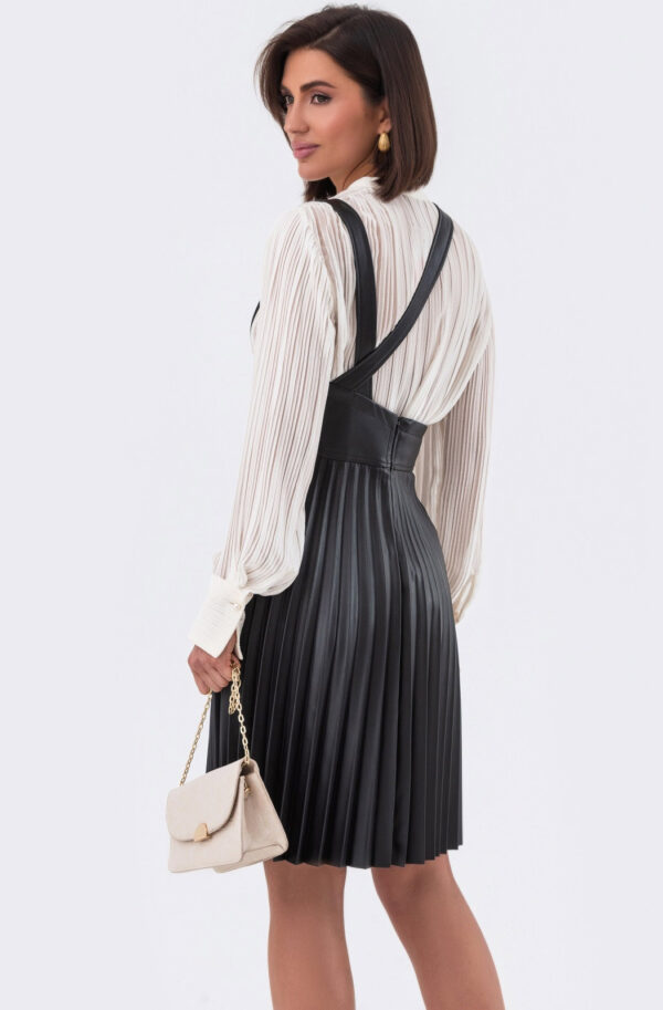 Стильна спідниця-гофре з екошкіри чорна | 80635