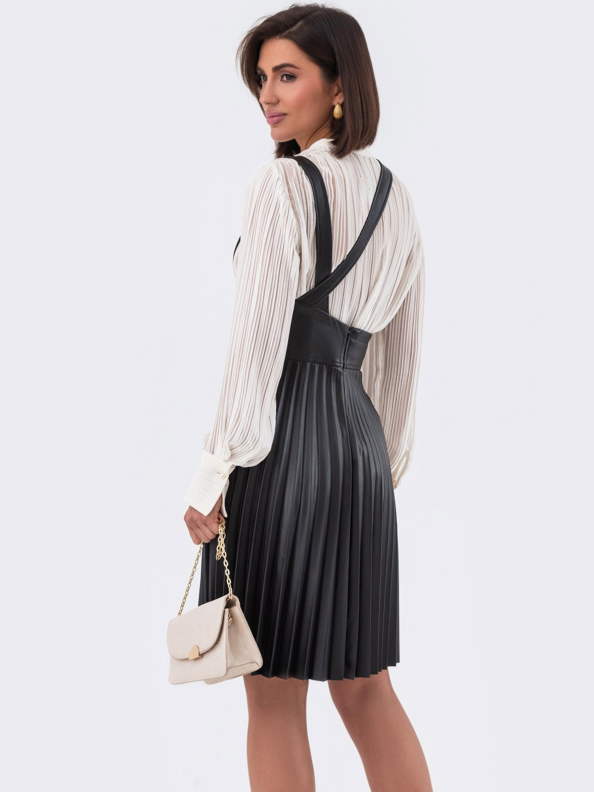 Стильна спідниця-гофре з екошкіри чорна | 80635 Стильна спідниця-гофре з екошкіри чорна | 80635