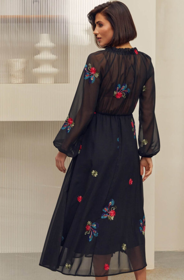 Довга шифонова сукня чорна з вишивкою | 79966