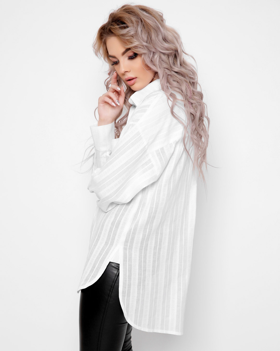 Біла подовжена сорочка на ґудзиках | 80711 Біла подовжена сорочка на ґудзиках | 80711