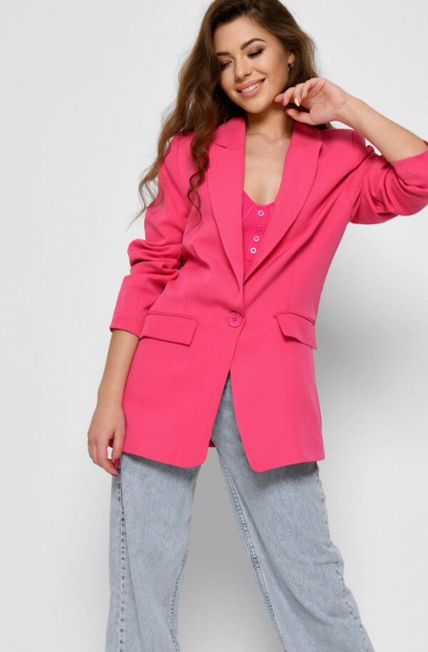 Подовжений жіночий піджак яскраво-рожевий | 79817