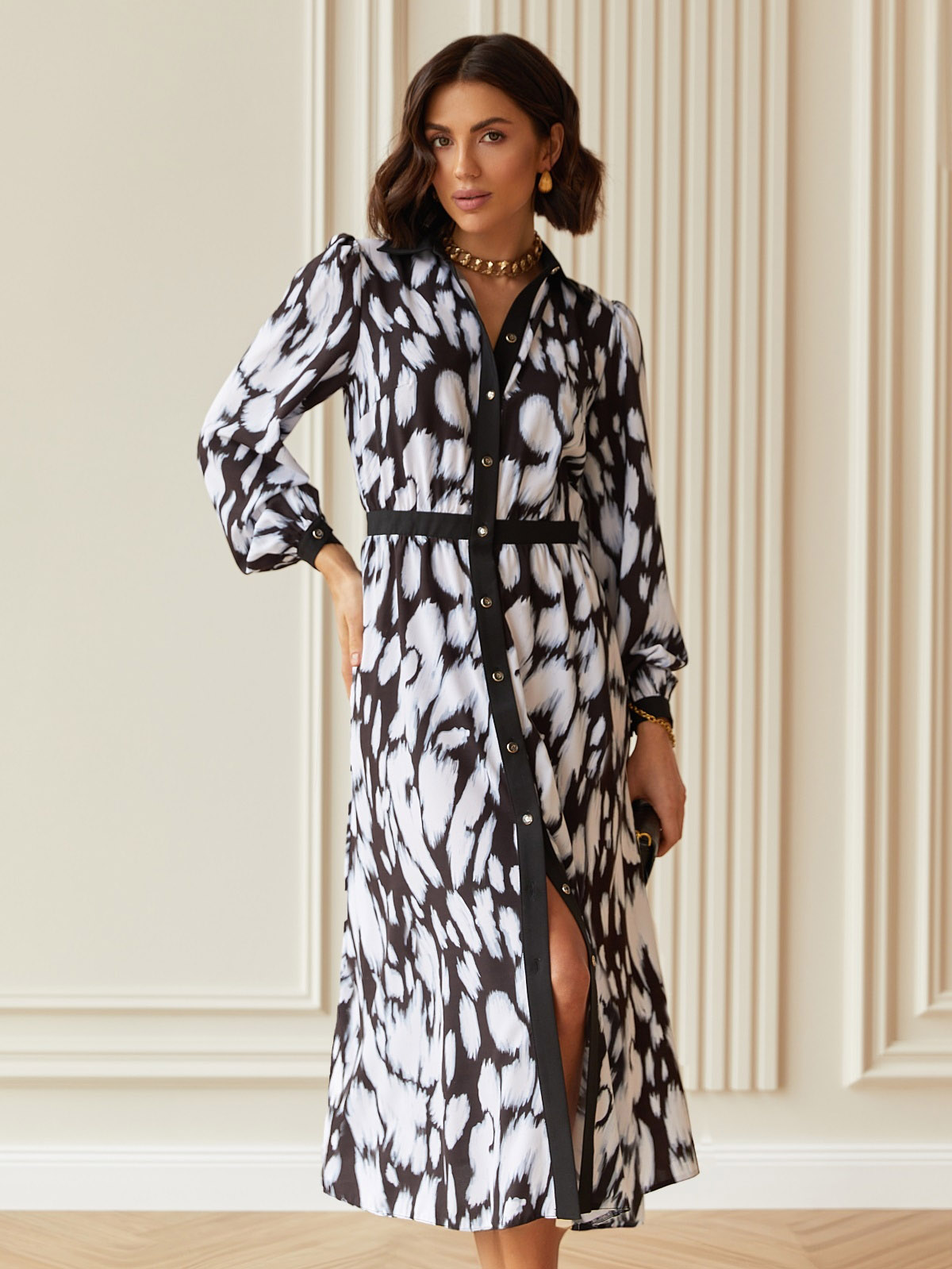 Сукня А-силуету в чорно-білий принт | 82164