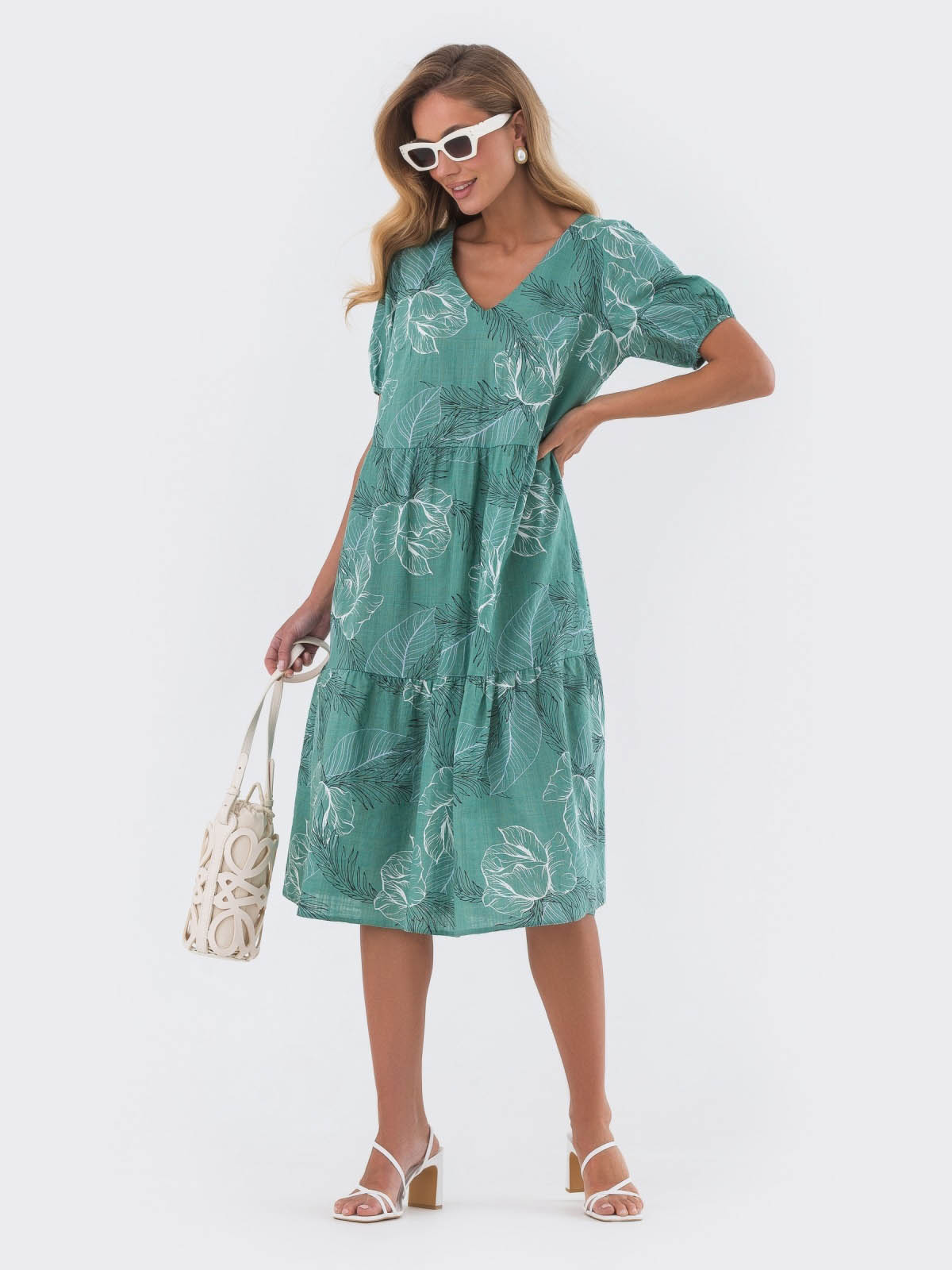 Льняне плаття оверсайз зелене в принт | 81524 Льняне плаття оверсайз зелене в принт | 81524