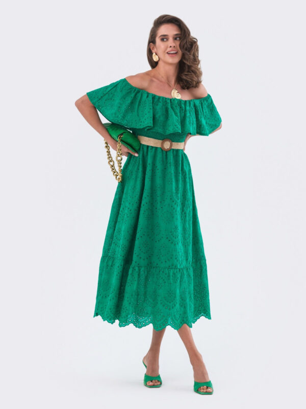 Сукня з прошви зелена з відкритими плечима | 82043