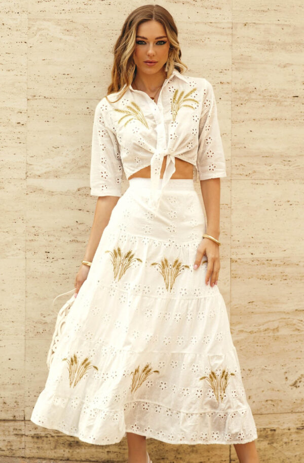 Костюм зі спідницею білий з прошви | 81881