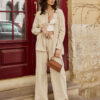 Костюм з льону бежевий з широкими штанами | 82293