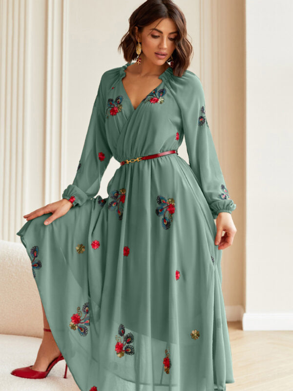 Шифонова сукня з вишивкою зелена | 82145