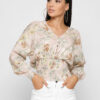 Шифонова блуза пудрова в квітковий принт | 81402