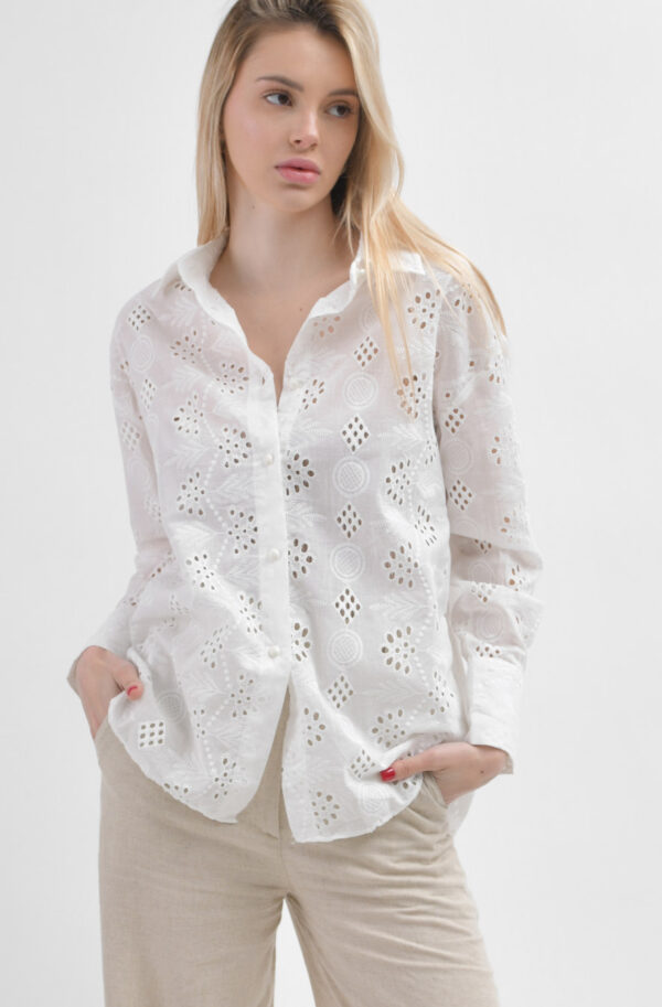 Літня біла сорочка з прошви | 81355