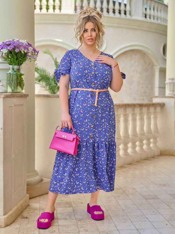 Літня сукня синя в квітковий принт Plus Size | 81890