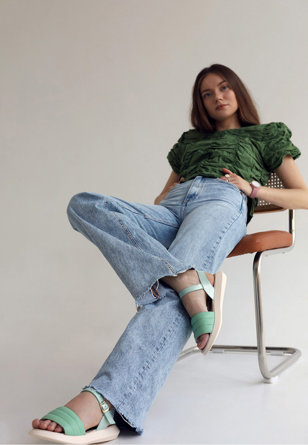 Шкіряні босоніжки м'ятного кольору | 81730 Шкіряні босоніжки м'ятного кольору | 81730