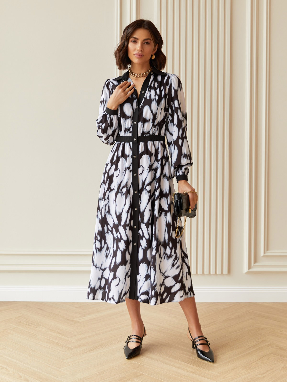 Сукня А-силуету в чорно-білий принт | 82164