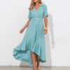 Лляна сукня бірюзова з асиметричним низом | 81437 Лляна сукня бірюзова з асиметричним низом | 81437