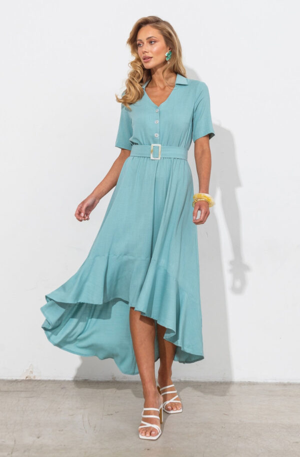 Лляна сукня бірюзова з асиметричним низом | 81437