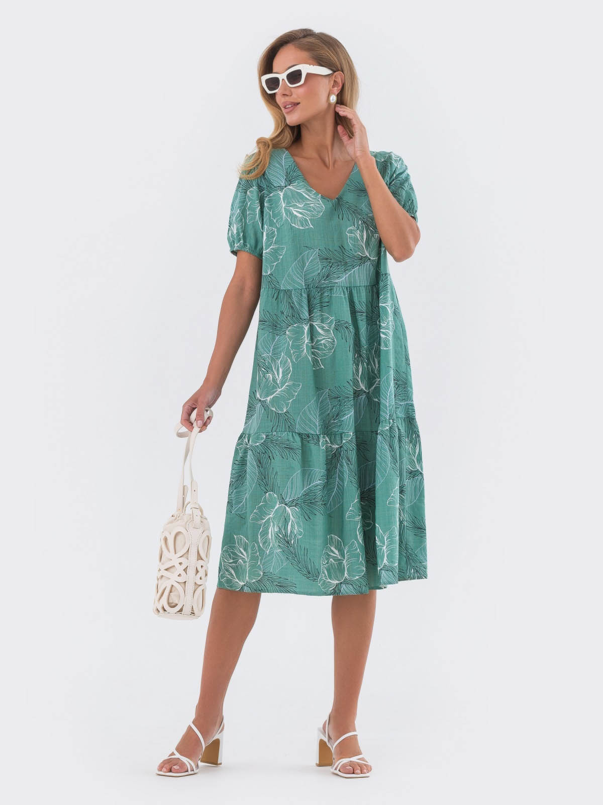 Льняне плаття оверсайз зелене в принт | 81524 Льняне плаття оверсайз зелене в принт | 81524