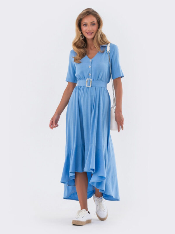 Лляна сукня блакитна з асиметричним низом | 81426