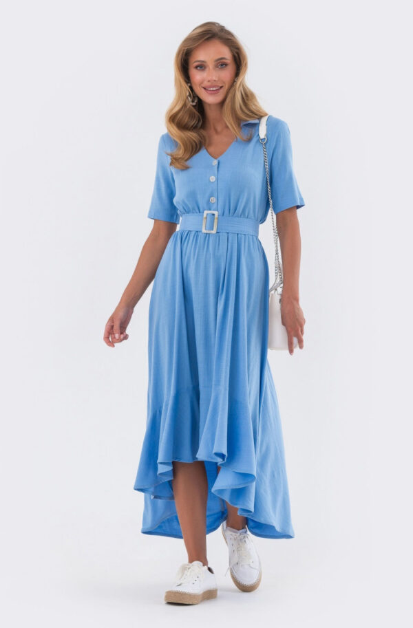Лляна сукня блакитна з асиметричним низом | 81426