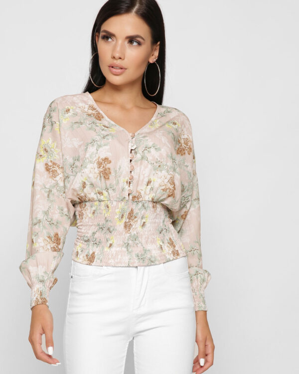 Шифонова блуза пудрова в квітковий принт | 81402
