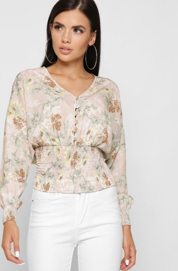 Шифонова блуза пудрова в квітковий принт | 81402