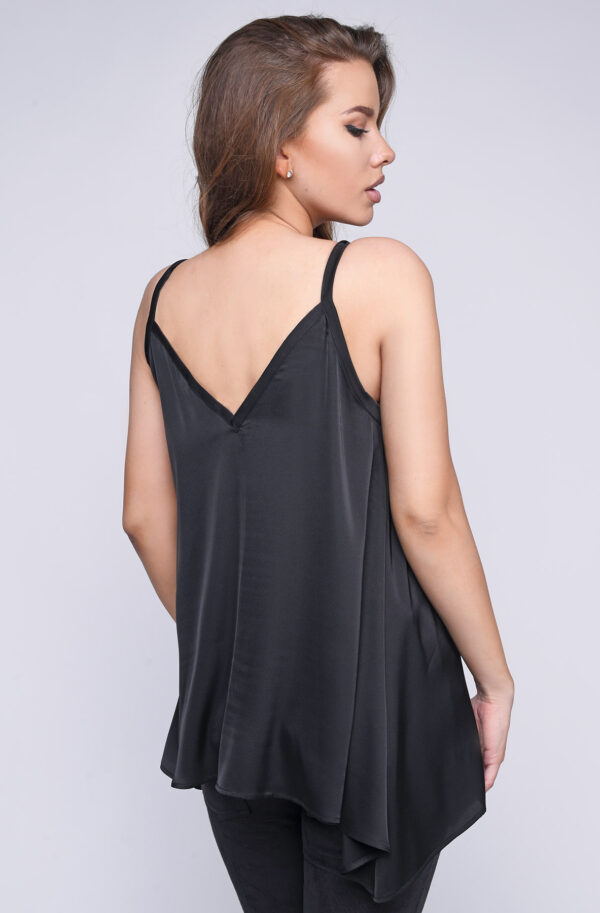 Шовкова блуза на бретелях-зав'язках чорна | 81378