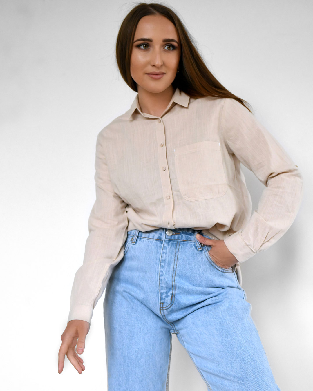 Жіноча бавовняна сорочка бежева | 81414 Жіноча бавовняна сорочка бежева | 81414