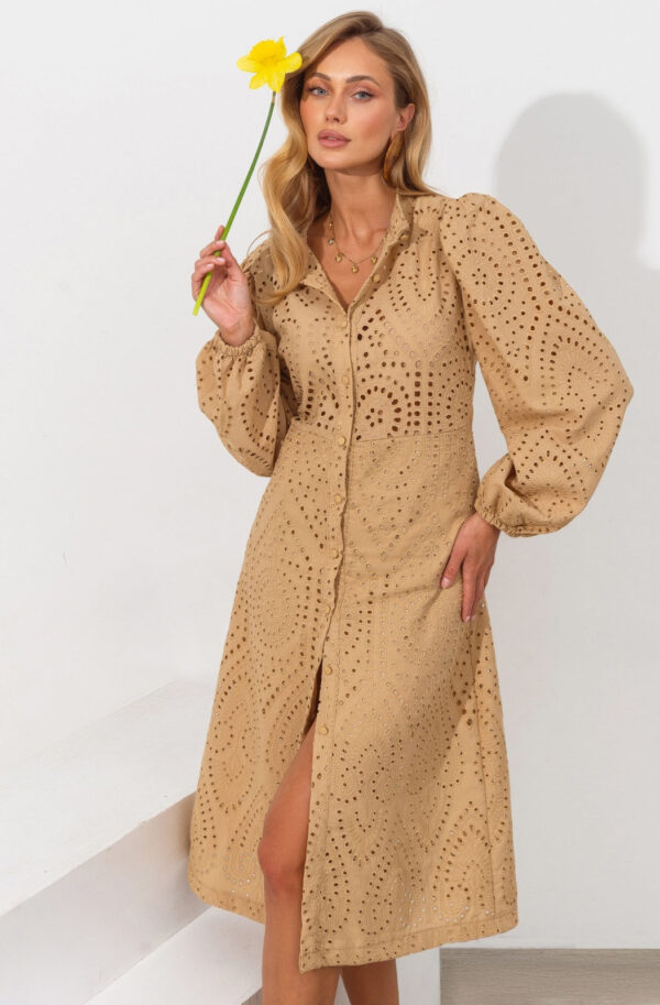 Літня сукня з прошви кольору кемел | 81460