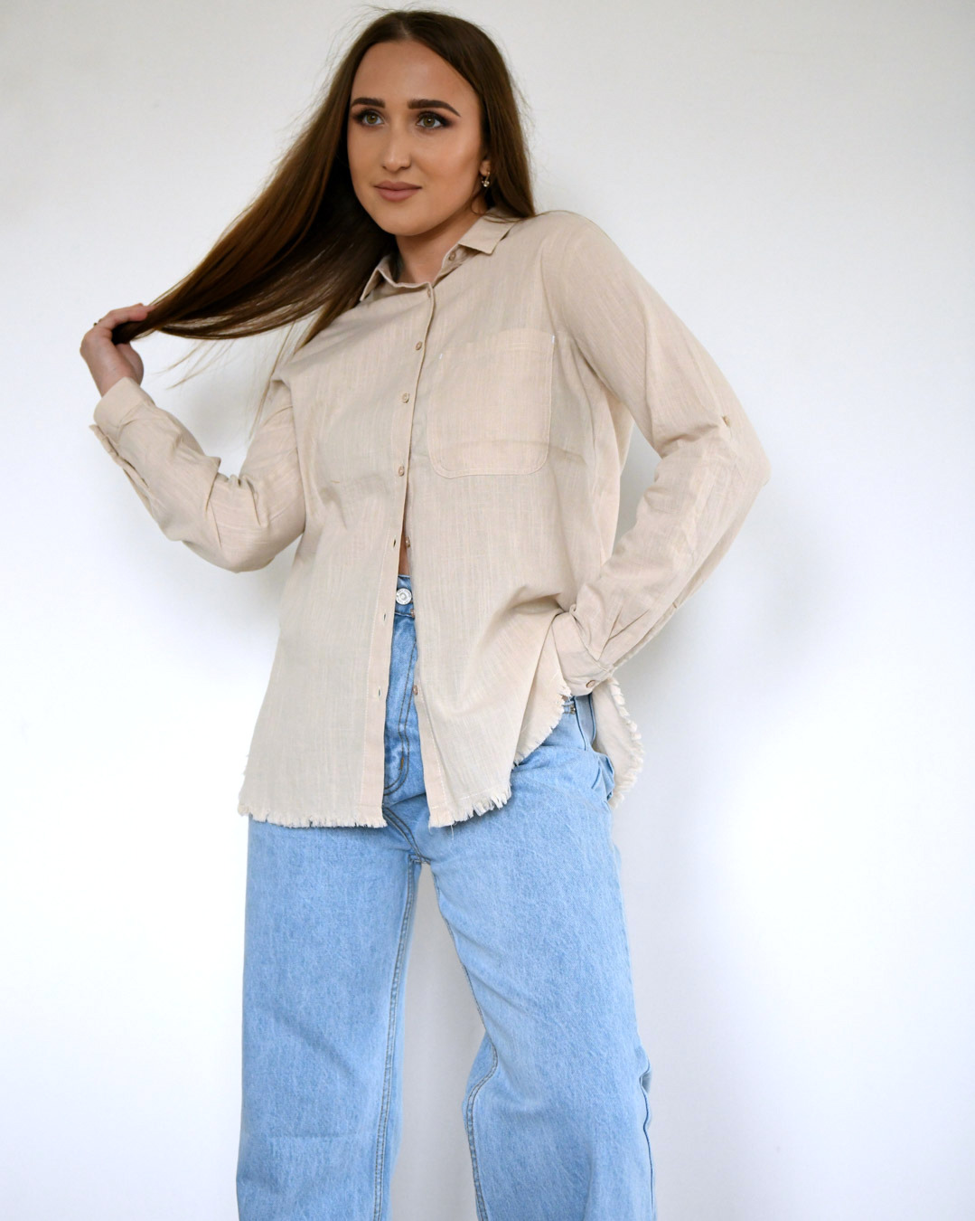 Жіноча бавовняна сорочка бежева | 81414 Жіноча бавовняна сорочка бежева | 81414