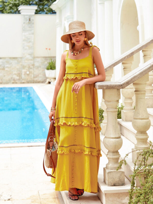 Літня довга сукня на бретелях жовта | 81278