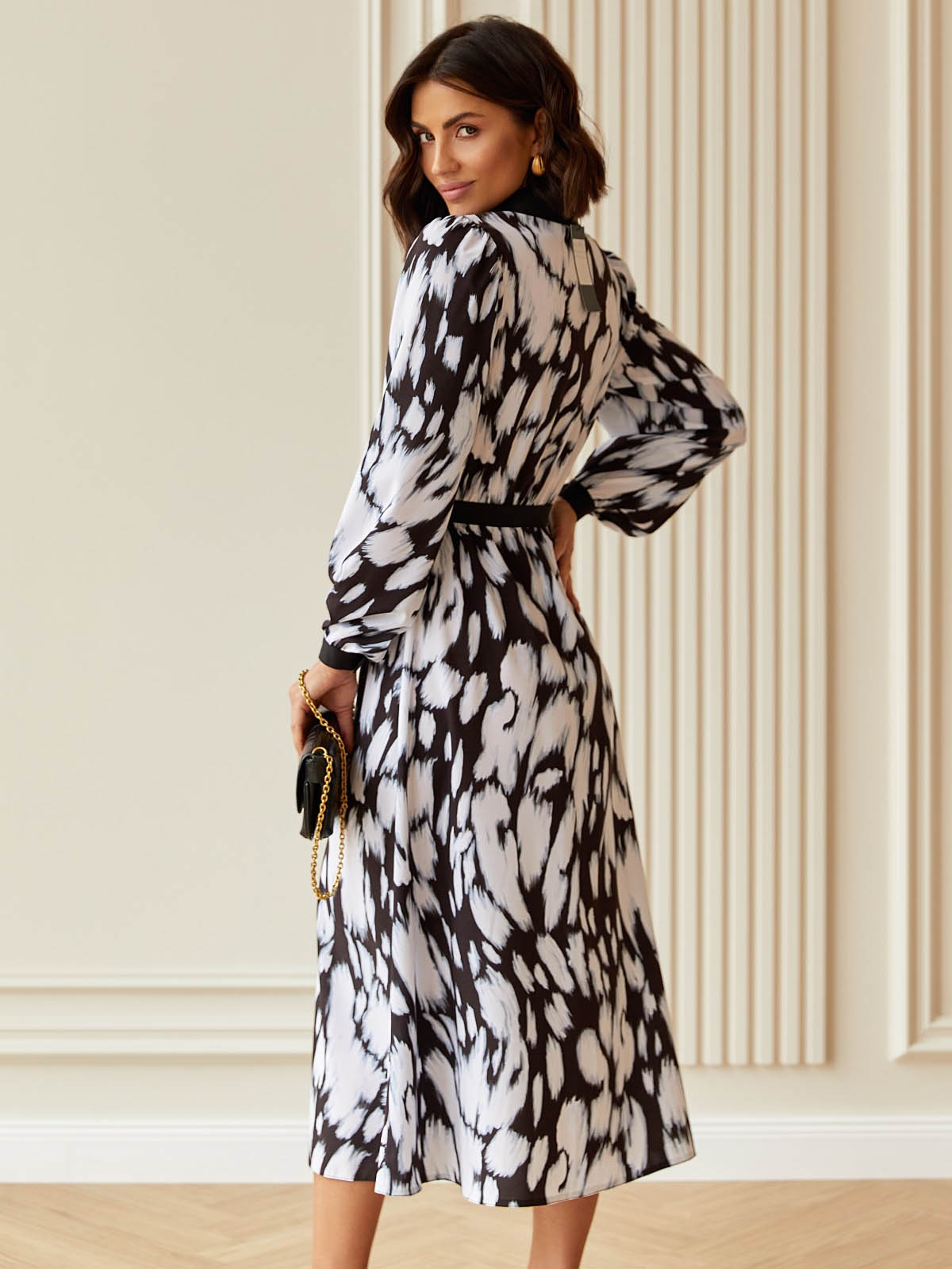 Сукня А-силуету в чорно-білий принт | 82164