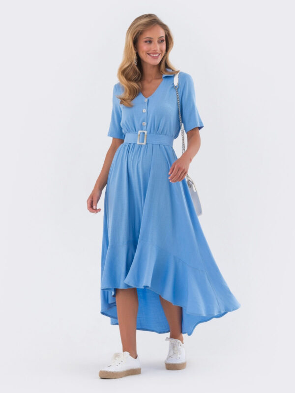 Лляна сукня блакитна з асиметричним низом | 81426