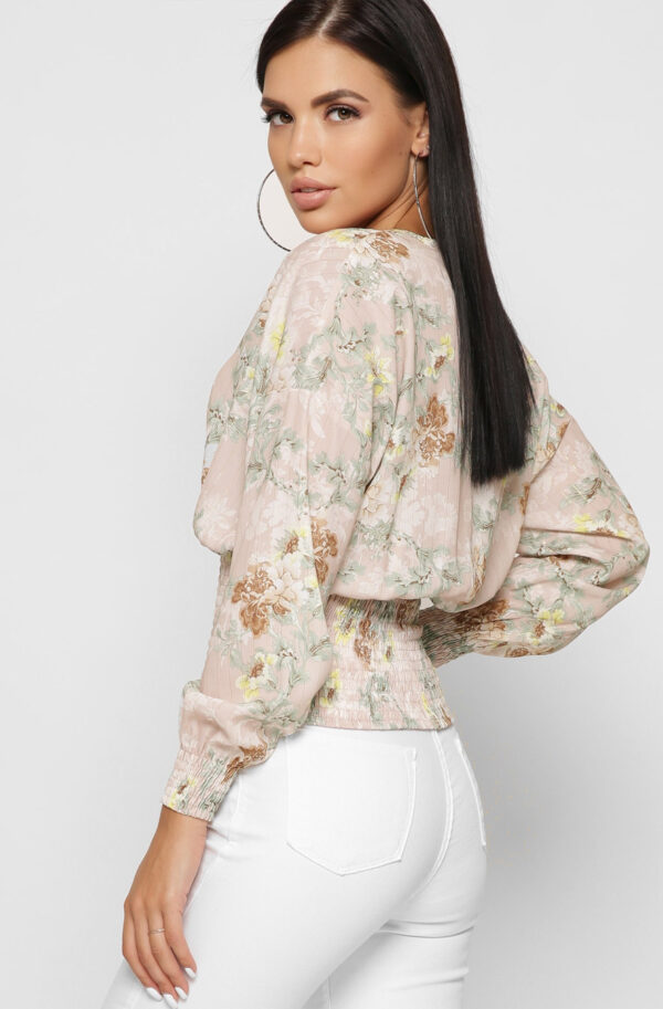 Шифонова блуза пудрова в квітковий принт | 81402