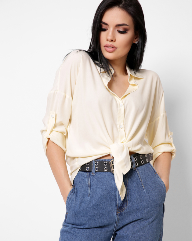 Стильна сорочка оверсайз світло-жовта | 81367 Стильна сорочка оверсайз світло-жовта | 81367