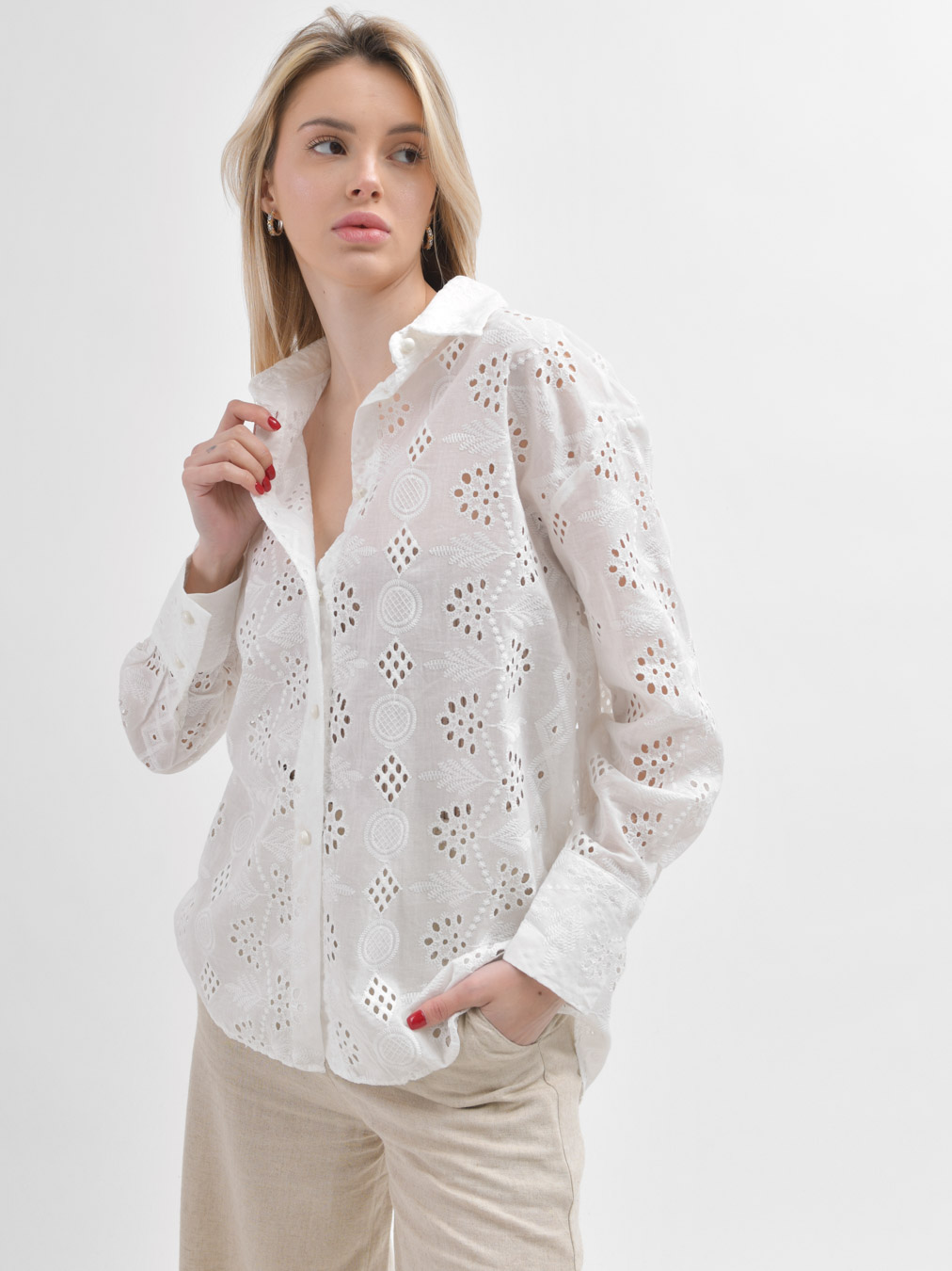Літня біла сорочка з прошви | 81355 Літня біла сорочка з прошви | 81355