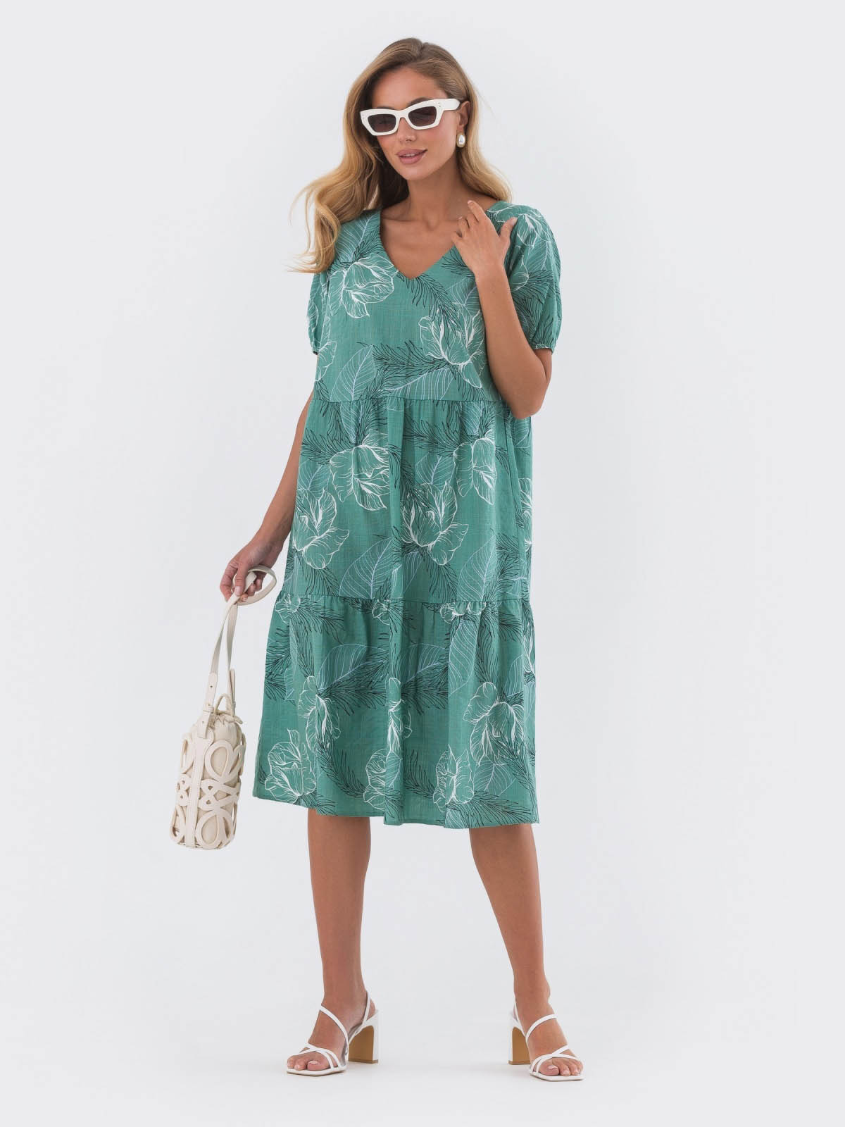 Льняне плаття оверсайз зелене в принт | 81524 Льняне плаття оверсайз зелене в принт | 81524