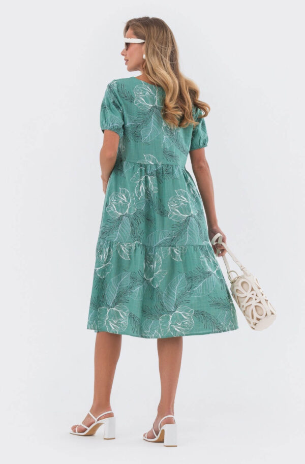 Льняне плаття оверсайз зелене в принт | 81524