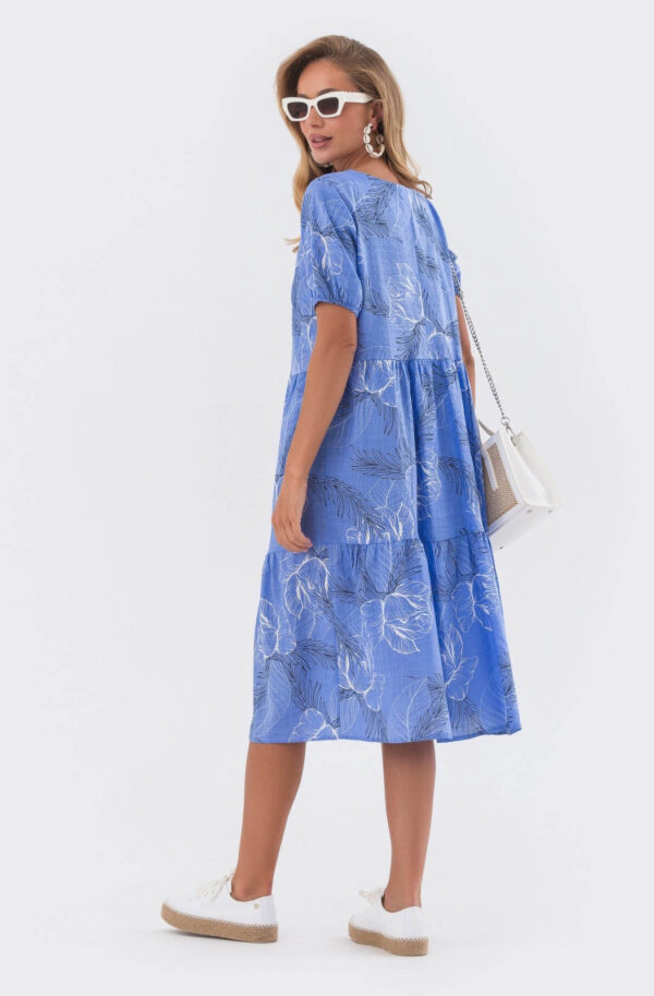 Льняне плаття оверсайз блакитне в принт | 81532