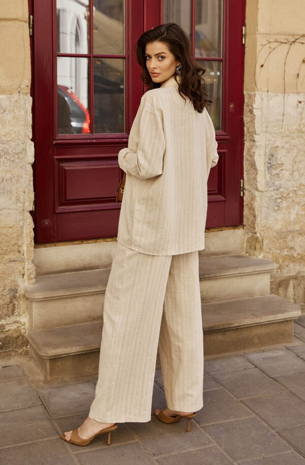 Костюм з льону бежевий з широкими штанами | 82293