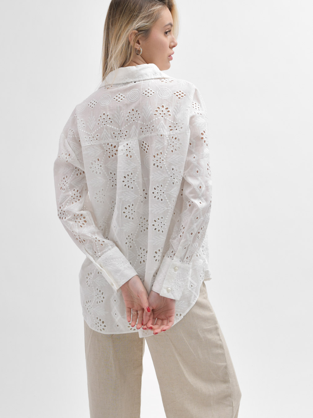 Літня біла сорочка з прошви | 81355 Літня біла сорочка з прошви | 81355