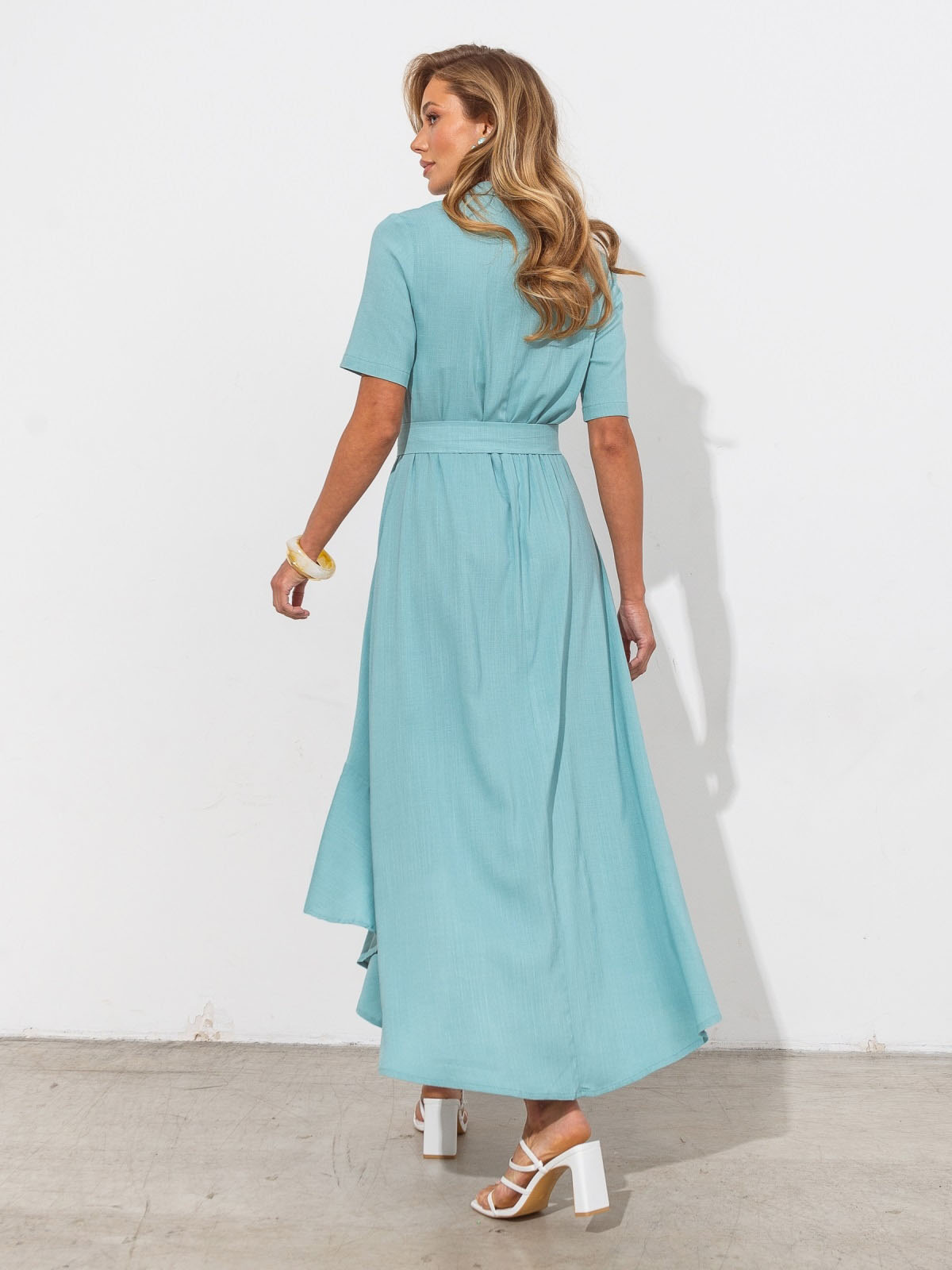 Лляна сукня бірюзова з асиметричним низом | 81437 Лляна сукня бірюзова з асиметричним низом | 81437