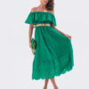 Сукня з прошви зелена з відкритими плечима | 82043