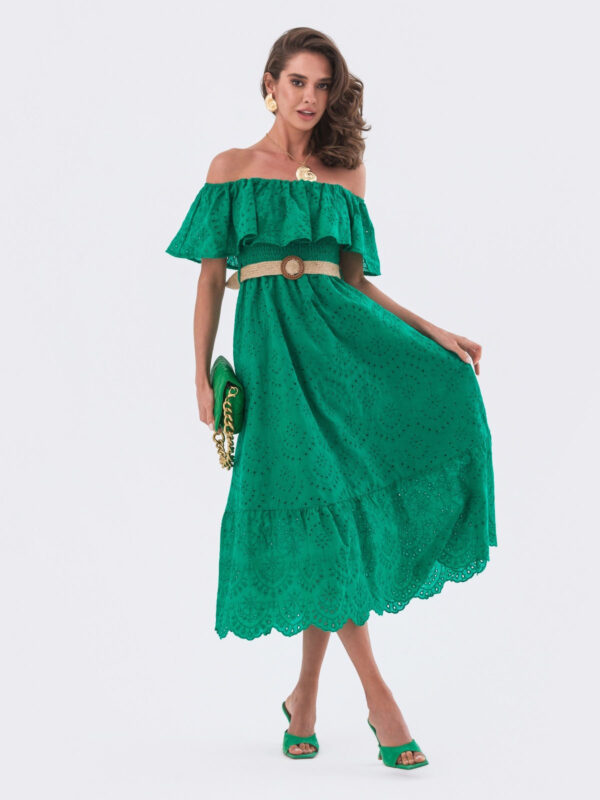 Сукня з прошви зелена з відкритими плечима | 82043