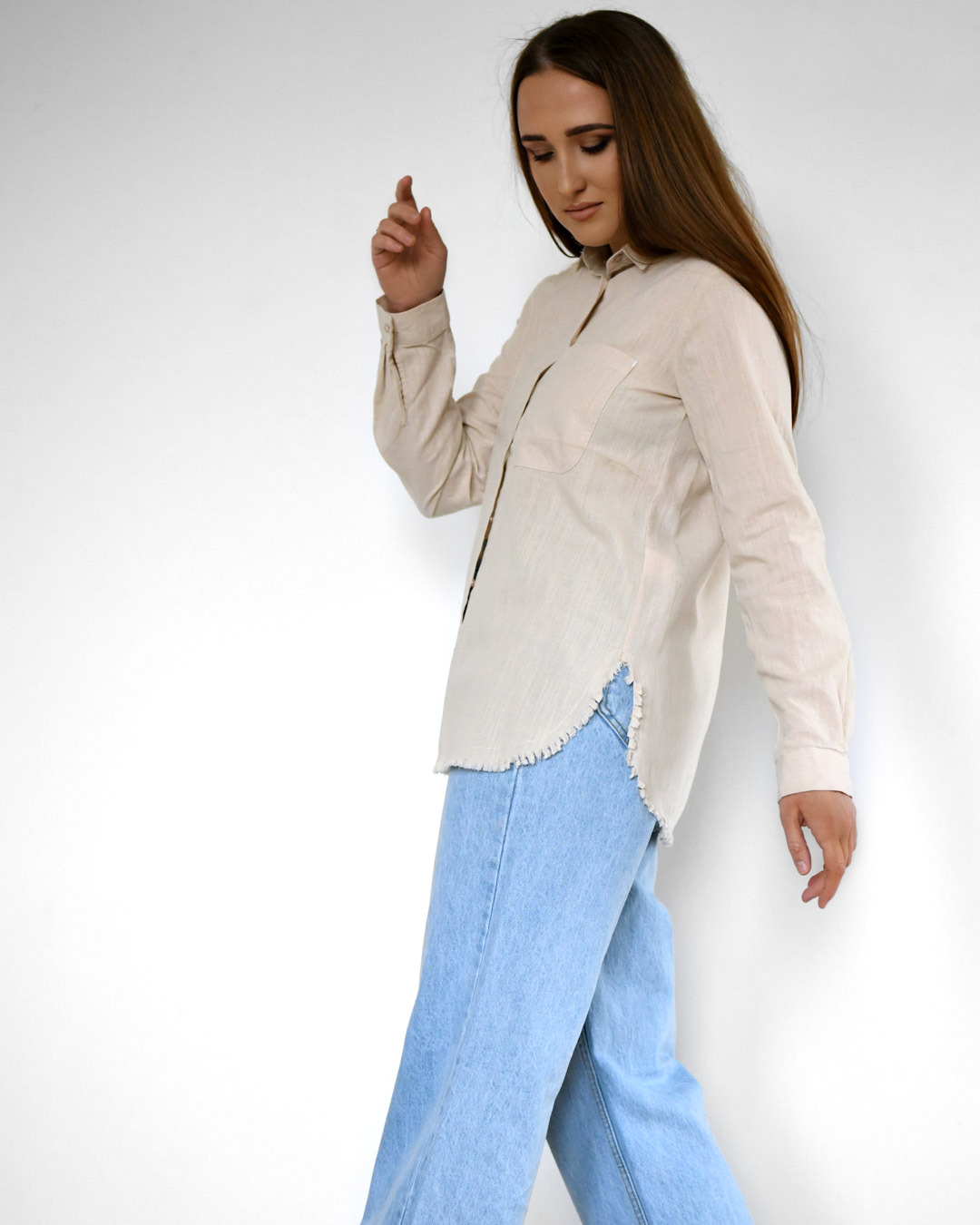 Жіноча бавовняна сорочка бежева | 81414 Жіноча бавовняна сорочка бежева | 81414