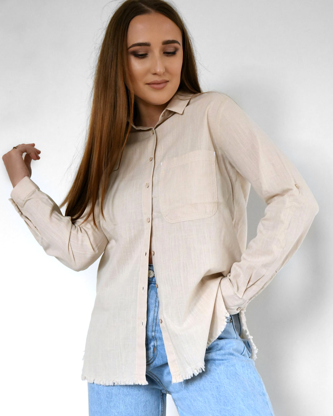 Жіноча бавовняна сорочка бежева | 81414 Жіноча бавовняна сорочка бежева | 81414