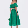 Сукня з прошви зелена з відкритими плечима | 82043