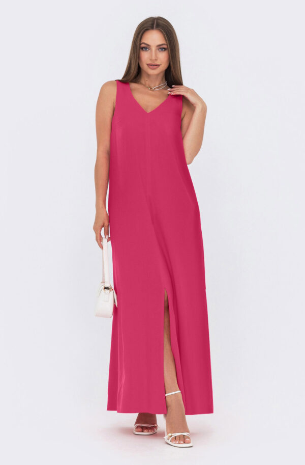 Льняна сукня-максі малинова вільного крою | 83016