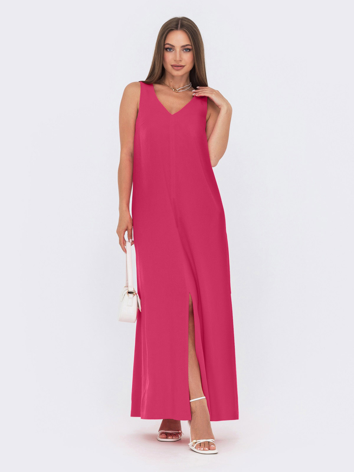 Льняна сукня-максі малинова вільного крою | 83016 Льняна сукня-максі малинова вільного крою | 83016