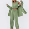 Літній костюм-трійка з льону зелений | 82352